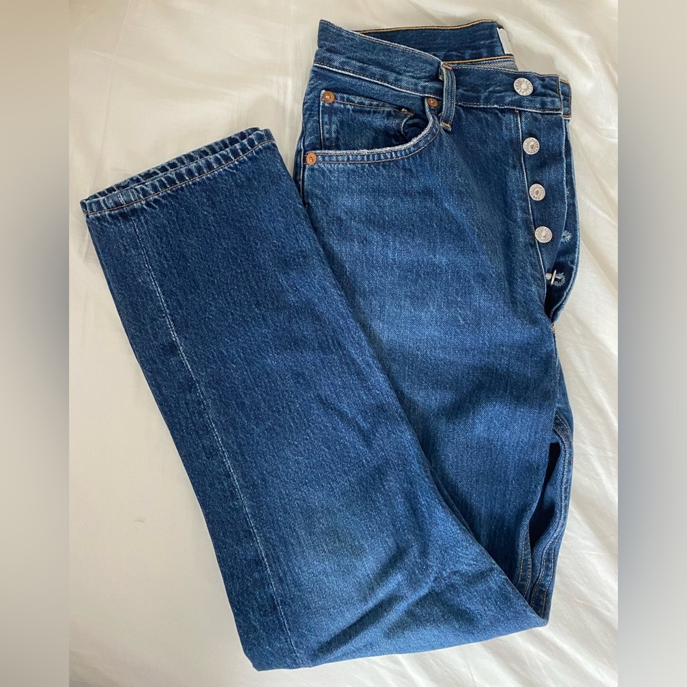 Agolde Riley Button Fly High Rise Denim Jeans size 26 - Picture 2 of 5